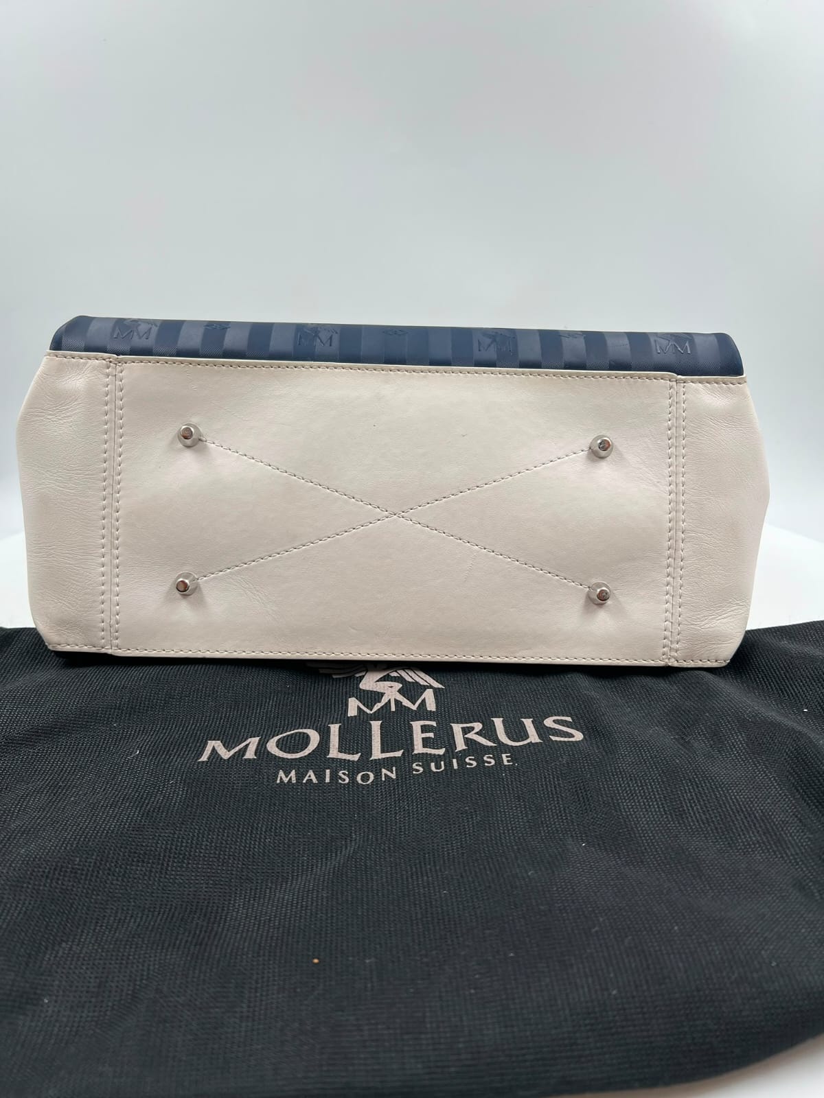 Tasche, Maison Mollerus, blau, weiss