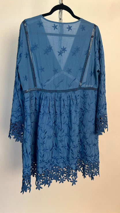 Kleid mit Spitze, Exetera, blau