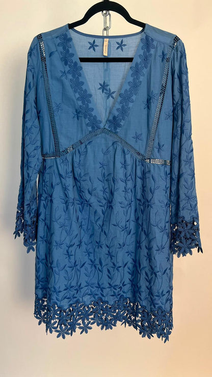 Kleid mit Spitze, Exetera, blau