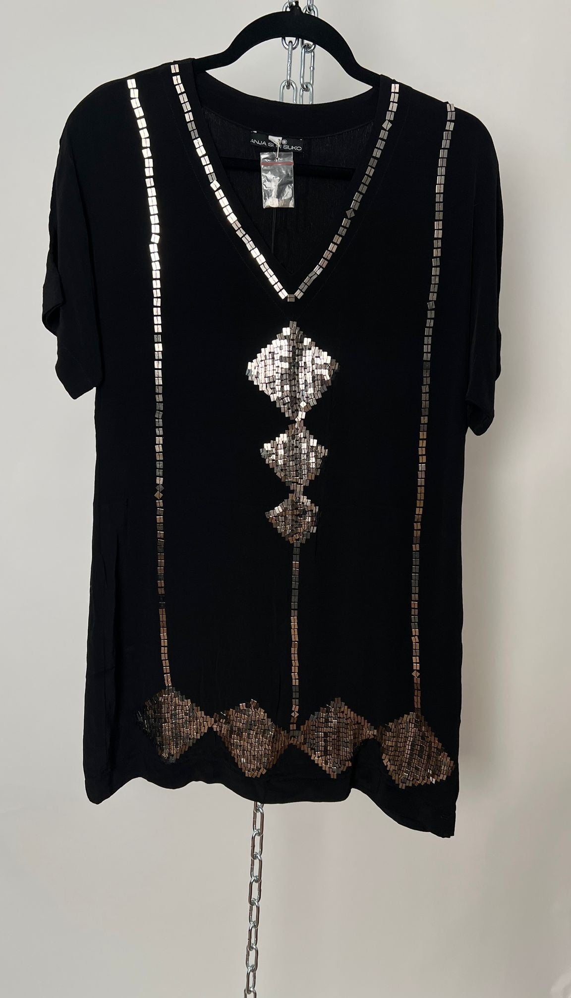 Pailletten-Kleid kurzarm mit Vierecken