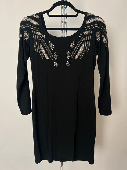 Kleid langarm mit Pailletten-Dékoltée