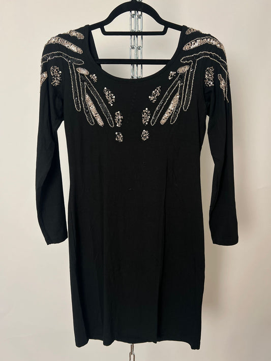 Kleid langarm mit Pailletten-Dékoltée