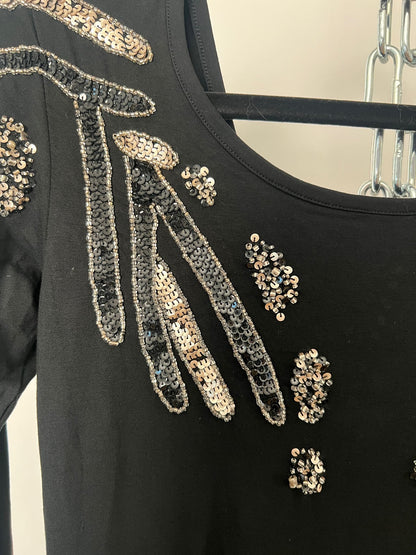 Kleid langarm mit Pailletten-Dékoltée