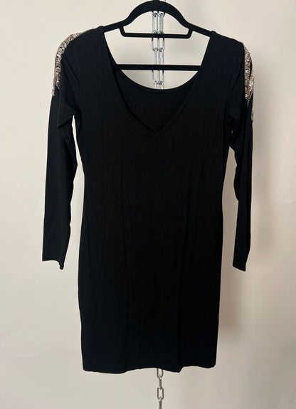 Kleid langarm mit Pailletten-Dékoltée