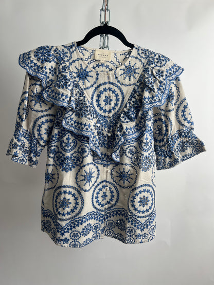 Bluse South, Sézane, blau/weiss