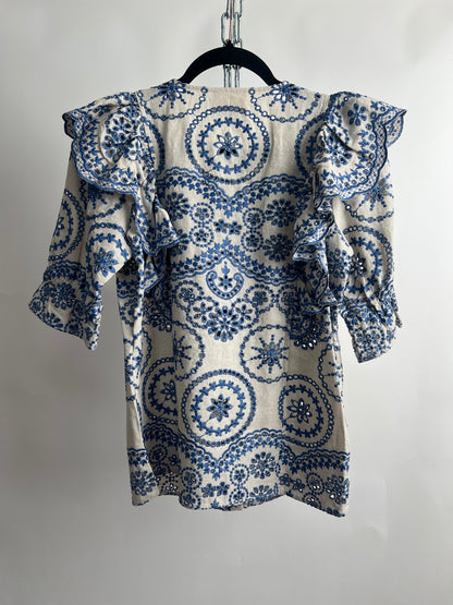 Bluse South, Sézane, blau/weiss