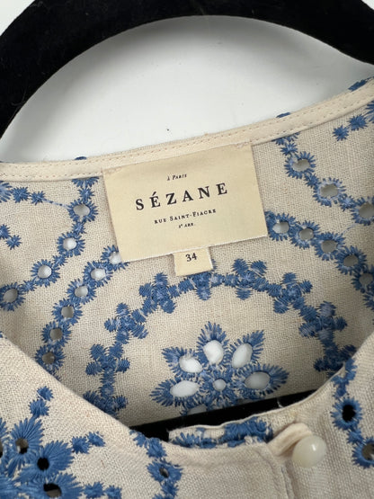 Bluse South, Sézane, blau/weiss