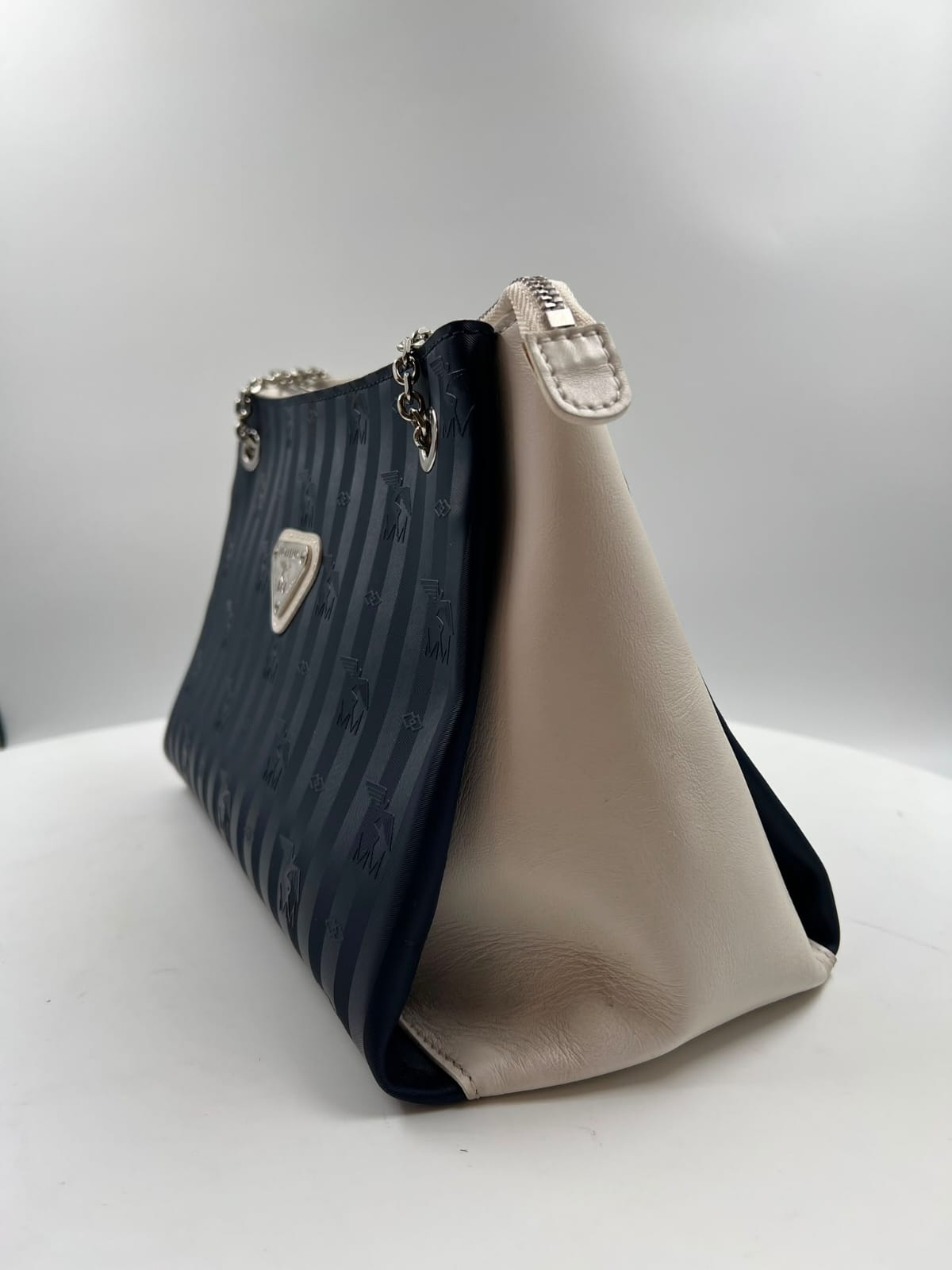 Tasche, Maison Mollerus, blau, weiss
