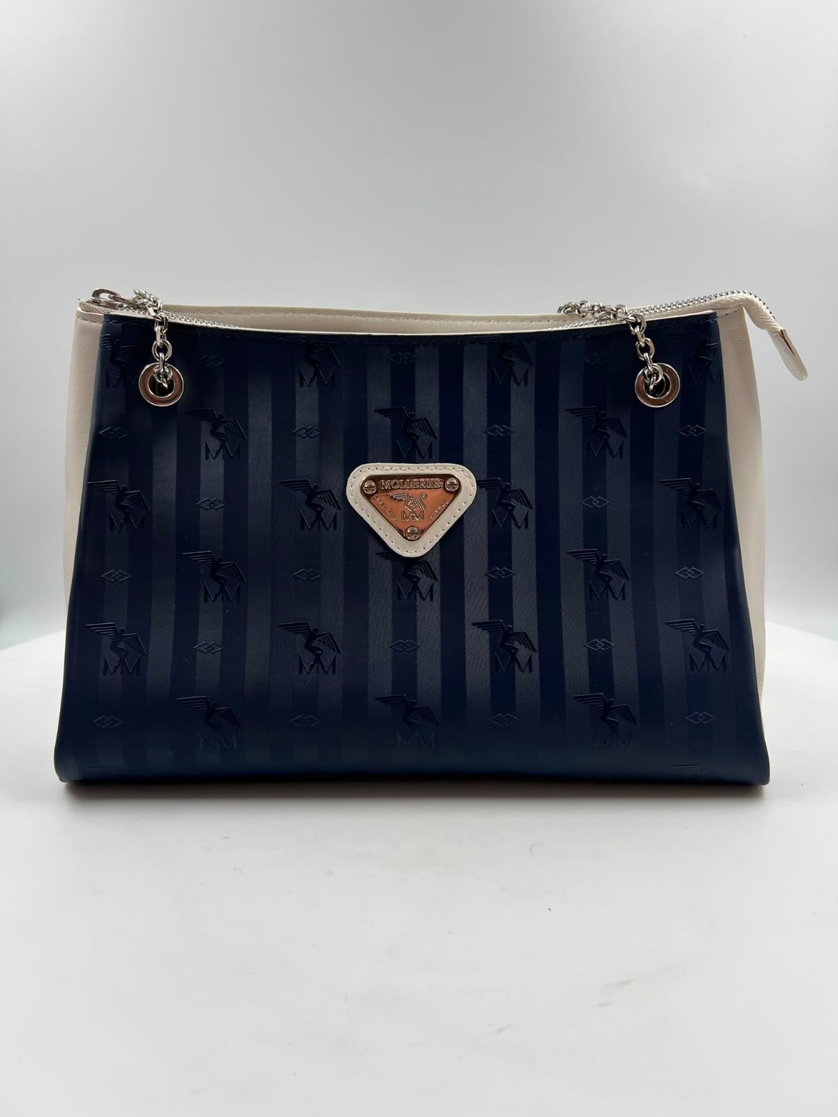 Tasche, Maison Mollerus, blau, weiss
