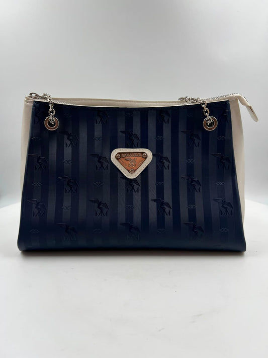 Tasche, Maison Mollerus, blau, weiss