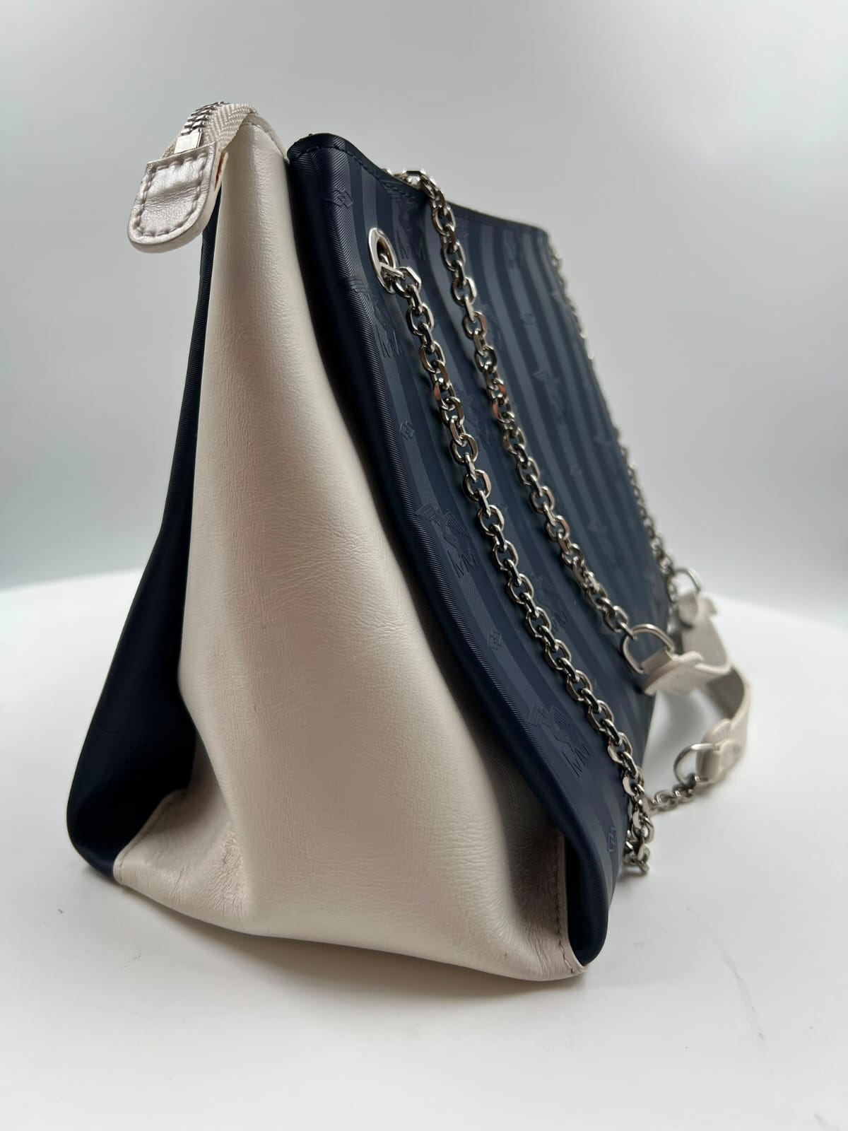 Tasche, Maison Mollerus, blau, weiss